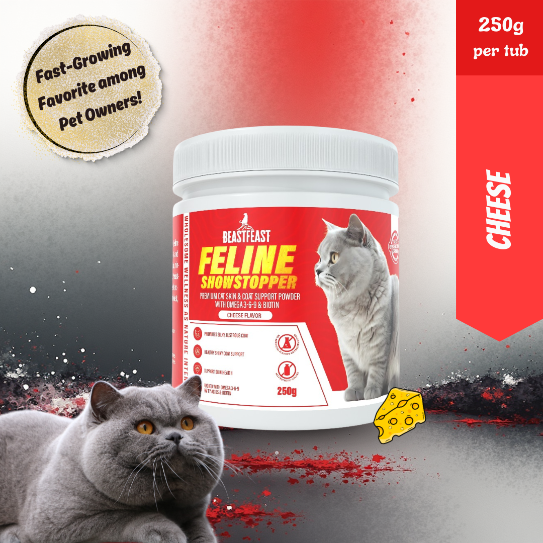 Beast Feast Feline Showstopper - Premium Cat Skin & Coat Support Powder with Omega 3-6-9 & Biotin