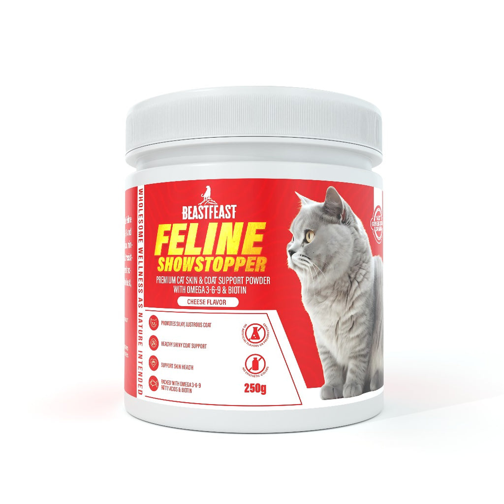 Beast Feast Feline Showstopper - Premium Cat Skin & Coat Support Powder with Omega 3-6-9 & Biotin