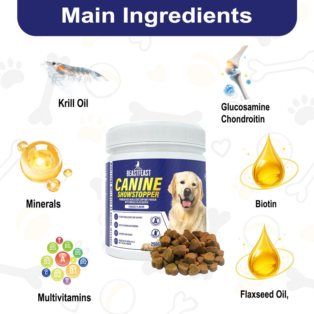 Beast Feast Canine Showstopper - Dog Skin & Coat Booster Powder with Omegas & Biotin